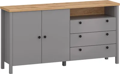 Productafbeelding van Kommode/dressoir Melini, 166x38x86 cm, slategrijs, eikenhout Delano, licht
