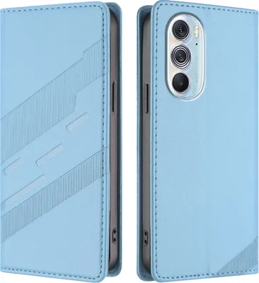 Produktbild von Hülle für Motorola Edge 30 Pro/Moto Edge +2022, Kunstleder Brieftaschen Handyhülle mit Kartenfach und Standfunktion Hellblau