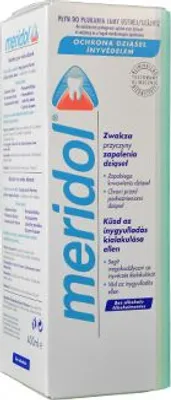 A product box for Meridol mouthwash.