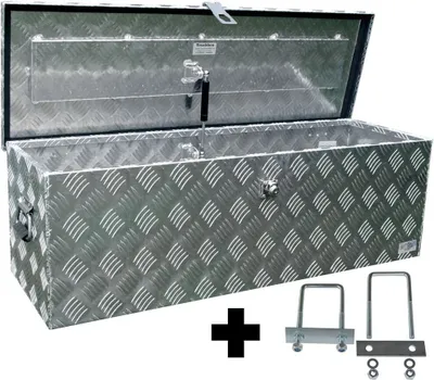 Produktbild von Truckbox D100 + inkl. Montagesatz MON4002 Deichselbox, Werkzeugbox, Alu Riffelblech, Transportbox, Alu Transportbox, Anhängerkiste - ca. 95 Liter