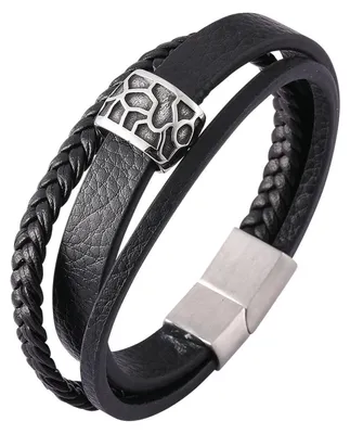 Immagine prodotto di Bracciale da uomo in pelle intrecciata con chiusura magnetica