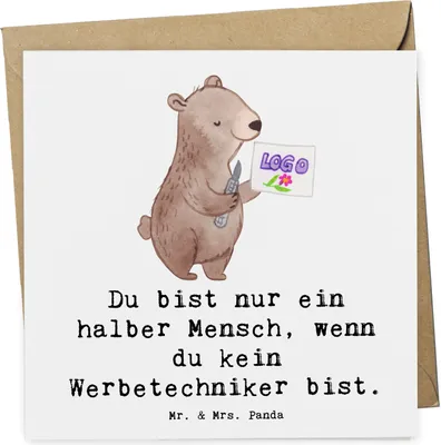 Produktbild von Mr. & Mrs. Panda Glückwunschkarte Werbetechniker Herz - Weiß - Geschenk, Klappkarte, doppelkarte, Grußkarte, faltkarte, anlasskarte