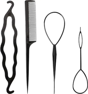 Produktbild von 4 STÜCKE Kunststoff Magic Hair Braid Tail Styling Kit Pferdeschwanz Braid Maker Clip Tool Einfaches DIY Styling Zubehör Hair Pull Needle Hair Pins(1 Groß + 1 Klein + 1 Kamm + 1 Haarglätter)