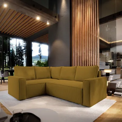 Produktbild von Masseno Ecksofa ESTANO L-S mit Schlaffunktion L-Form, Sofa mit Bettkasten, Wohnzimmersofa, Couch, Soffa, Bettsofa, Couchgarnitur- Gelb, POSO 01
