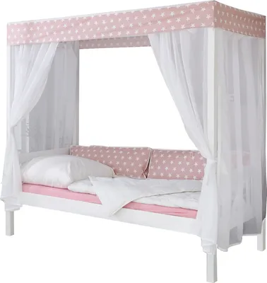Produktbild von Himmelbett Massivholz Kiefer inkl.Tüll-Set Rosa Weiß