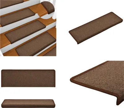 Produktbild von vidaXL Teppich Treppenstufen 15 Stk. 65x21x4 cm Braun - Stufenmatte - Stufenmatten - Treppenmatten - Treppenstufenmatten
