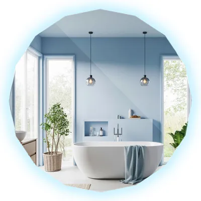 Produktbild von LED Wandspiegel Geometrischer Designspiegel mit LED Beleuchtung – Moderner Polygon-Spiegel für Bad & Schlafzimmer – Kaltweiß 6000K – Beleuchteter Spiegel, modernes Design 50x50cm