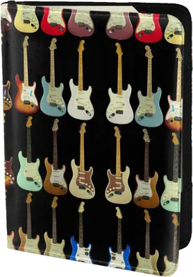 Immagine prodotto di Custodia per passaporto con motivo artistico a tema chitarra, per uomo e donna, in vera pelle, custodia per passaporto, accessori per documenti di viaggio, colore nero, taglia unica