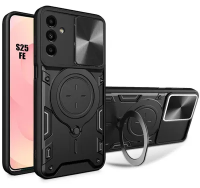 Image de Coque pour Samsung Galaxy S25 FE, Robuste avec Anneau et Protection Caméra Anti-Rayures - Noir