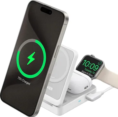 Produktbild von Anker MagGo Kabellose Ladestation (Faltbar 3-in-1) Weiß