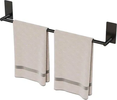 Obrázek produktu pro Nástěnný držák na ručníky z nerezové oceli, černý, samolepicí háček do koupelny, 55 cm
