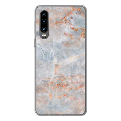 Produktbild von MuchoWow® Handyhülle Schutzhülle Hülle für Huawei P30 Marmor - Luxus - Orange Silikon Softcase Handy Hülle - Kartenbesitzer
