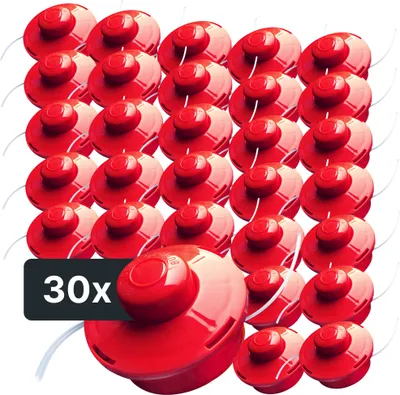 Produktbild von NEMAXX® FS2 Tap & Go Fadenkopf Tippautomatik Doppelfaden 30er-Set – Motorsense/Freischneider – M10x1,25 Linksgewinde, 2 mm, Schnittkreis 380 mm – Rot