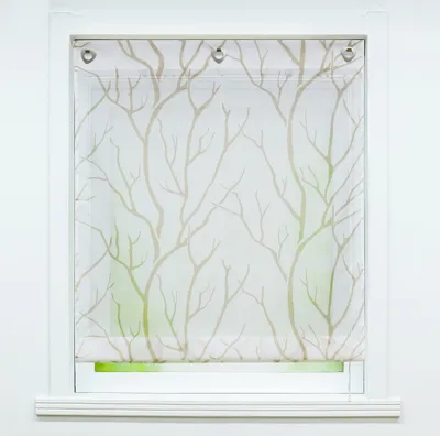 Produktbild von Joyswahl Raffrollo ohne Bohren mit Ösen U-Haken Raffgardinen Halbtransparent Ösenrollo Landhaus Beige BxH 80x140 cm