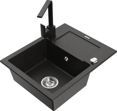 Produktbild von Mexen Enzo 1 Becken-Granitspüle mit Abtropffläche und Mischbatterie Rita, Schwarz/Gold metallisch - 6506-75-670300-70