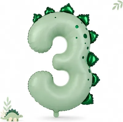 Produktbild von Dino-Ballon, 1./2./3. Geburtstag – Folienballon mit den Zahlen 1/2/3 für Kindergeburtstage