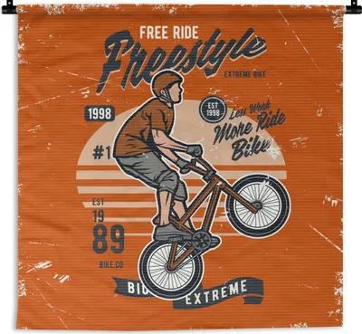 Produktbild von MuchoWow® Wandteppich Wandbehang Fahrrad - Mann - Retro 150x150 cm Tapisserie Dekoration Wandtuch - Wohnaccessoires - Modernes