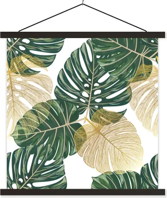 Produktbild von MuchoWow® Textilposter Tropisch - Blätter - Grün 90x90 cm mit schwarzem Rahmen - Magnetisches