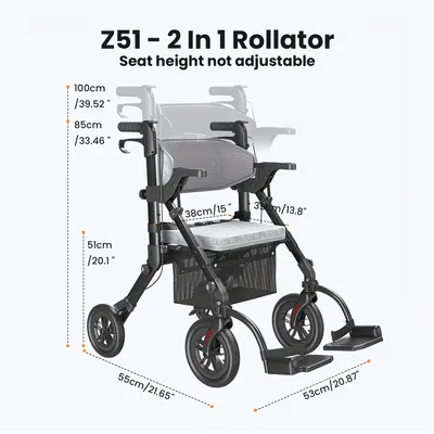 Produktbild von Rollator – Gehhilfe – Rollstuhlaufsatz – Mobilitätshilfe – Gehstöcke – 2-in-1, faltbar, leicht