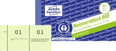 Image de Avery Zweckform 869-10-1, Bloc de numéros, vert clair, numéroté 1-1000, 10 blocs