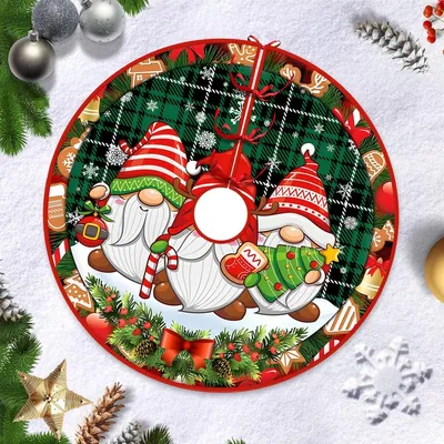 Productafbeelding van Kerstboomkleed donkerrood - Rond - Kerstelfpatroon - 120 cm
