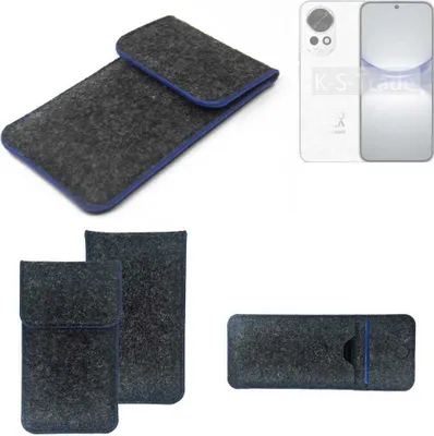 Produktbild von K-S-Trade Handy-Hülle Schutz-Hülle kompatibel mit Huawei nova 12 Filztasche Pouch Tasche Case Sleeve Filzhülle dunkelgrau, blauer Rand