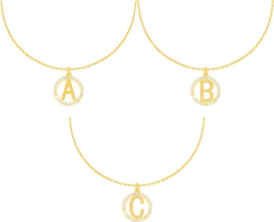 Produktbild von 585er Gold Halskette mit Runde Zirkonia Buchstaben Anhänger Namenskette Schmuck L