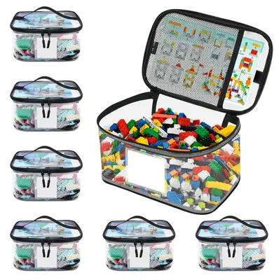 Produktbild von 6 Stück Transparente PVC Spielzeugaufbewahrungstaschen mit Reißverschluss und Namensschild