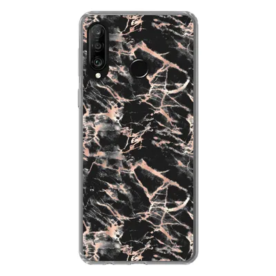 Produktbild von MuchoWow® Handyhülle Schutzhülle Hülle für Huawei P30 Lite Roségold - Marmor - Muster - Schwarz Silikon Softcase Handy Hülle - Handyhülle