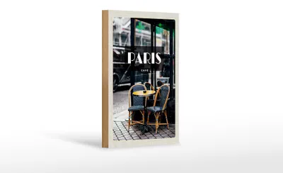 Produktbild von Holzschild Reise 12x18cm Paris Cafe Retro Reiseziel Poster Dekoration