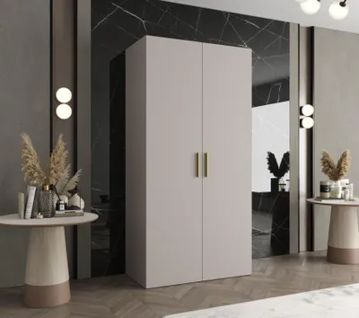 Obrázok produktu pre Priestranná šatníková skriňa HELMA 1 100 cm - kašmír / zlaté úchyty