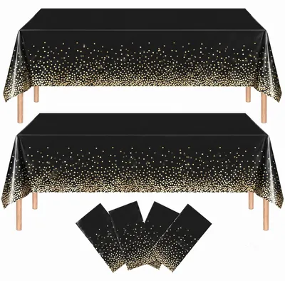 4er-Set Tischdecken, schwarz-gold gepunktet, 137x274 cm, wasserdicht