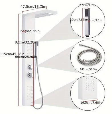 Immagine prodotto di Set doccia e miscelatore in acciaio inossidabile con soffione a pioggia e doccetta, pannello doccia multifunzione 4-in-1 per il bagno
