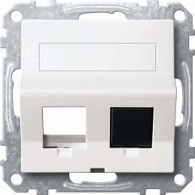 Immagine prodotto di Merten MEG4568-0319 Presa ad angolo, a 2 vie con anello di supporto e campo di etichettatura per jack modulare, bianco polare lucido, Sistema M