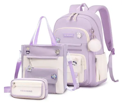 Immagine prodotto di Set zaino per bambine, zaino per la scuola, adatto per studenti delle classi 3ª-9ª, colore lilla, composto da 3 pezzi