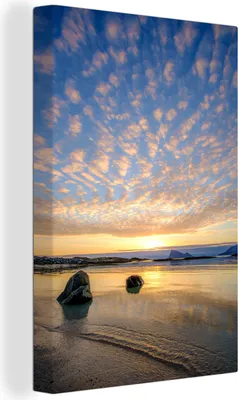 Produktbild von OneMillionCanvasses® - Leinwandbilder - 90x140 cm, Strand - Sonne - Wolken, Wandbilder Kunstdruck Wanddekoration - Foto auf Leinwand - Gemälde auf Holzrahmen - Wandschmucke - Schlafzimmer