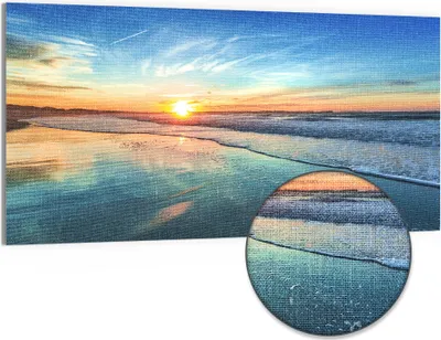 Produktbild von DEQORI Hybrid Leinwand Bild 100x50 cm 'Goldenes Küstenmeer' Wandbild Glas flach modern