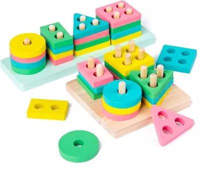 Produktbild von Geometrische Formen Sortieren - Pastell - 4 Formen - Quadrat - Shape Box - Holz Stacking Spielzeug - Sortieren Spielzeug - Montessori Spielzeug - Motorische Fähigkeiten - Sensorik Spielzeug - Sortieren - Lernspielzeug - Holzpuzzle - Entwicklungsspielzeug