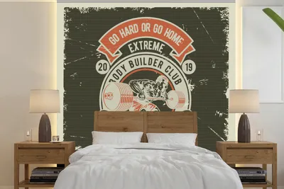 Produktbild von MuchoWow® Fototapete für Wohnzimmer oder Schlafzimmer Wandtapete Vinyl Motivtapete Mancave - Gewichte - Sport - Vintage - 260x260 cm - Papiertapeten