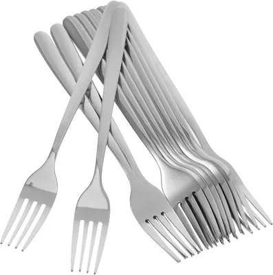 Produktbild von 12 Stück Edelstahl Essgabeln Satz Silber Spülmaschinenfest und Vielseitig Einsetzbar Modernes Design für Hochzeit Hotel und Zuhause Robust und Elegant