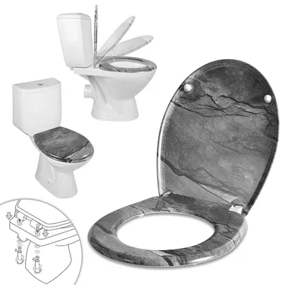 Obrázek produktu pro Víko na toaletu Ikodm, materiál Duroplast, systém SoftClose, oválný tvar, šedá barva, vzor kapky vody