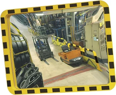 Produktbild von PROREGAL Industriespiegel aus Acrylglas mit Rohrpfostenhalterung | HxB 60x80cm | Beobachtungsabstand 10m | Schwarz-Gelb