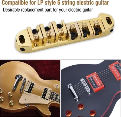 Image de 1 jeu de pièces de rechange en alliage pour guitare Roller Bridge Saddle Bridge f��r 6-sailed guitar(Gold)
