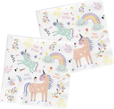 Immagine prodotto di Tovaglioli Unicorni e arcobaleni 33x33cm - 20 pezzi