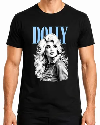 Zdjęcie produktu dla Koszulka męska z nadrukiem "Dolly Parton", legenda country, styl vintage, dla fanów, czarna, rozmiar L