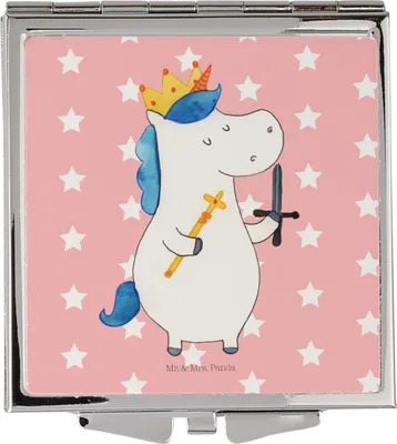 Produktbild von Mr. & Mrs. Panda Kleiner Spiegel Einhorn König mit Schwert - Rot Pastell - Geschenk, Unicorn, Mittelalter, Ritter, Handspiegel, Schminkspiegel, Taschenspiegel, Einhörner