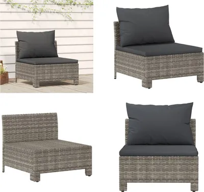 Zdjęcie produktu dla vidaXL Sofa ogrodowa z poduszką z szarego polirattanu - Sofa ogrodowa - Sofa ogrodowa - Sofa - Sofa zewnętrzna