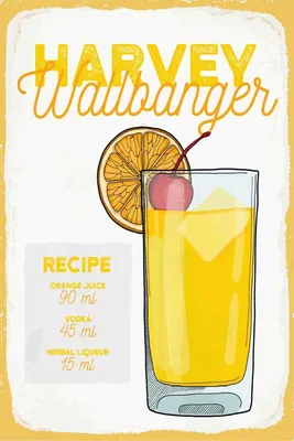 Produktbild von vianmo Holzschild 30x20 cm Harvey Wallbanger Cocktail Recipe
