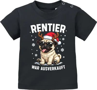 Produktbild von Baby Shirt kurzarm Weihnachten Mops Hund Rentier Spruch Lustig Mädchen Jungen Bio Baumwolle MoonWorks®