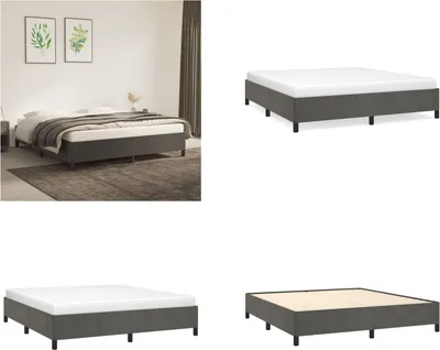 Image de vidaXL Cadre de lit gris foncé 180×200 cm velours - Cadre de lit - Cadre de lit - Lit